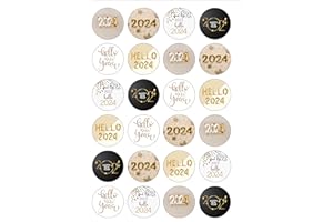 TOP THAT 24 Precut Happy New Year Eve Party 2024 Black, White & Gold Themed Edible Wafer Paper Cupcake Cake Toppers Decorations