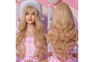 ‎TESTAR testar 26 Zoll Lange Blonde Perücken Für Frauen Gewellte Farbige Perücken Mit Pony Süße Lockige Hitzebeständige Kunstfaserperücke Für Ein Tägliches Natürliches Aussehen