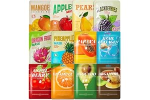 VELVERVY 12 Masques en Feuille, Soin Coréen pour le Visage avec Ingrédients Naturels, Masque de Beauté Daily Care, Hydratation et Nourrissants pour Tous les Types de Peau, 25ML