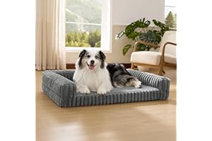 Bedsure Orthopedic Dog Beds Large - 106x76x18cm Waterproof Memory Foam Dog Sofa with Sides, Non-Slip Bottom and Egg-Crate Foam Large Pet Couch Sofa with Washable Removable Corduroy Cover, grey