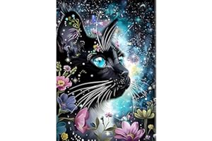 EOBROMD 5D Black Cat Diamond Painting Kits for Adults, Full Round Drill Flower Diamond Art Kits, Crystal Art Kits for Home Wall Decor Gifts 30x40cm