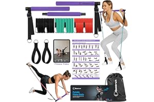 GOOCRUN Ensemble de Barres de Pilates et de Bandes de résistance avec poignées, Salle de Sport Portable à Domicile – Livré avec des Affiches et des vidéos de Fitness