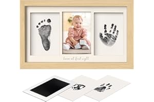 KeaBabies Ensemble d'empreintes de main et de pieds de bébé - Tampon encreur Clean Touch pour bébé nouveau-né, cadre photo avec empreinte de main Fabre (Ash Wood)