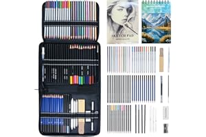 Ninonly Drawing Sketching Pencils Set 75Pcs Professional Art Supplies with Graphite,Charcoal, Colored,Watercolor, Metallic Pencils,Sketchbook in Zipper Case for Artist Beginners Adults