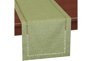 Grelucgo Handcrafted Solid Color Dining Table Runner, Dresser Scarf, Double-Hemstitched (Sage Green, 14 x 54)