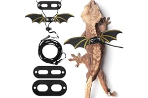 AHQIZFX 3 Pack Leashes and Harnesses, Adjustable Cool Leather Wing Lizard Reptile Harness - Bearded Dragon Lizard Reptiles (Black)