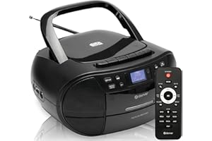 Denver Portable Radio CD Tape Cassette Player With DAB Radio – Mains or Battery Power, Cassette Tape Play & Record, DAB+ & FM Clock Radio & Alarm, USB for MP3 Playback, Stereo System Boombox - TDC-280