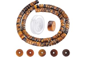 SUNNYCLUE 1 boîte de perles d'espacement en vrac œil de tigre jaune en pierre semi-précieuse et 1 rouleau de fil élastique extensible pour la fabrication de colliers, bijoux, travaux manuels