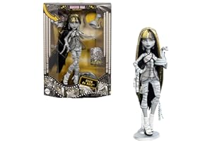 Monster High Reel Drama - Cleo De Nile, Bambola da Collezione in Stile Bianco e Nero con Cucciolo e Accessori, Poster cinematografico a Tema Film dell'orrore, Giocattolo per Bambini, 6+ Anni, JDR65