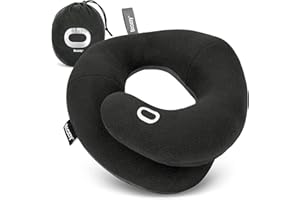 BCOZZY Neck Pillow for Travel Provides Double Support to The Head, Neck, and Chin in Any Sleeping Position on Flights, Car, and at Home, Comfortable Airplane Travel Pillow, Large, Black