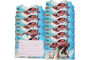Qemsele inviti Compleanno Bambini, 30 Inglese Inviti Battesimo con Buste Biglietti Cartoline per Bambini, Ragazze Festa di Compleanno e Baby Shower (4,3 * 5,5 Pollici (11 * 14 cm), Moana)