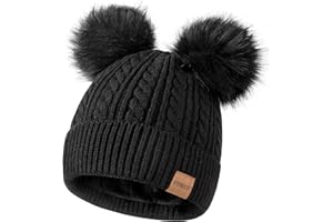 FISFET Mütze Damen Winter mit Doppelter Bommel, Damen Mütze Winter Warme Kaltes Wetter Strick Fleece Gefüttert, Beanie Mütze Damen für den Täglichen Gebrauch