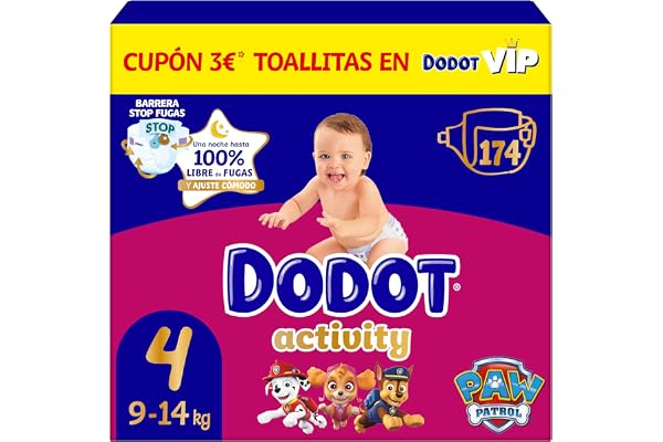 Dodot Pañales Bebé Activity Talla 4 (9-14 kg), 174 Pañales, Nuestro Nº1 en Absorción y Comodidad
