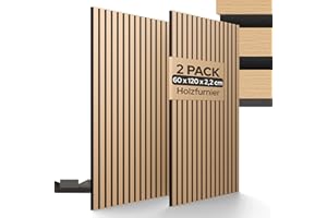 Arebos Akustikpaneele 120x60 cm | Lamellenwand in Holzoptik für Wand & Decke | modernes Wandpaneel mit hoher Schallabsorption | einfache Montage & zuschneidbar | 2er Set für stilvolle Raumakustik