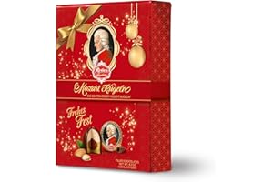 ‎REBER Reber Echte Reber Mozart-Kugeln, Weihnachts-Edition, Pralinen aus Zartbitter-Schokolade, Marzipan, Nougat, Ideales Weihnachtspräsent, 12er-Packung