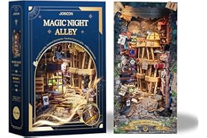 Mkitnvy Zestaw book nook DIY, domek dla lalek, miniaturowy, z osłoną przeciwkurzową, dla dorosłych, nastolatków, budowanie, puzzle 3D, drewniane, zestaw modeli artystycznych (nocna aleja)