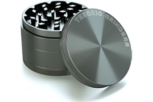TEEQZIO Pollen Grinder Crusher Ø 75 mm aus Aluminiumlegierung mit 4-Teilig, für Spice, Kräuter, Gewürze, Herb, Kaffee mit Pollen Scraper und Pinsel (Grau)
