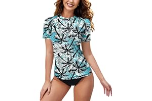 BesserBay Maillot de bain à manches courtes avec protection solaire UPF 50+ pour femme
