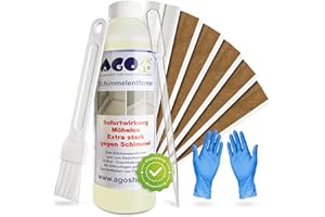 AGO® Schimmelentferner + Fugentape I Starterset 9tlg zur einfachen und wirksamen Schimmelentfernung für Silikonfugen I 1x 500ml Schimmel-Vernichter - 6 x 20cm Fugentape - 1x Pinsel und 1x Pipette