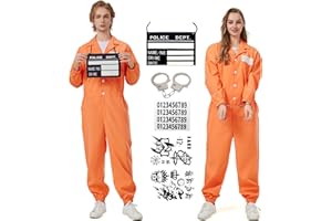 KUKIKUKI Costume da Carcerato per Uomo Donna, Arancione Prigioniero Tuta Adulto Carcerata Vestito, Halloween Carnevale Detenuto Costume Prisoner Costume Adulti