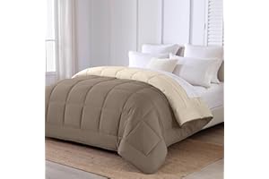 HOMEYA - Edredón de Fibra 300gr/m2 - Edredón Cama 135, Edredón Bicolor Reversible 240x220cm, Relleno Nordico 100% Poliester, marrón Oscuro/Beige Claro