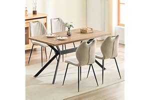LEWE Mesa de Comedor Rectangular con 4 Sillas, 140 X 80 X 76 cm Mesa de Comedor Rectangular de Madera y 4 Sillas de Comedor, Patas de Hierro Negro, Adecuado para Cocina, Comedor y Salón