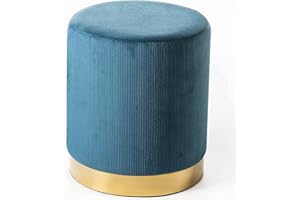 Norbe | Pouf in Velluto | Sgabello in velluto a coste con base Dorata | Poggiapiedi Da Scrivania | Toeletta Trucco | Poltroncina Bimbi Da Camera o Salotto | Poggia piedi Comodino | (VERDE PETROLIO)