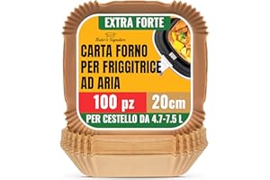 Baker's Signature Carta Forno per Friggitrice ad Aria, 100 Pezzi - Fogli Quadrati da 20cm (8in) per Cestelli da 5,5-9 L, Forno, Padelle - Antigrasso Accessori per Friggitrice ad Aria, Pulizia Facile