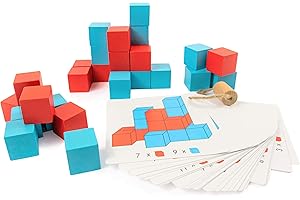 Budding Bear Jeux de Logique Enfant - 30 Cubes de Couleurs + 57 Cartes Motifs a Reproduire - Cubes en Bois 100% Naturel et Écologique - Pattern Blocks Sans Produits Chimiques - Shape Puzzle 3 Ans et +