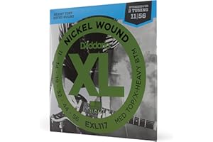 Struny do gitary elektrycznej D'Addario EXL117 Nickel Wound, średnia góra/bardzo ciężki dół, 11-56