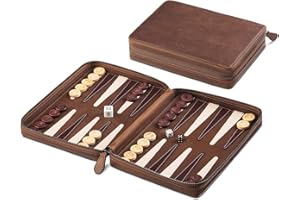Melia Games Backgammon Deluxe - Reise-Backgammon aus feinstem Vintage Echt-Leder mit handgefertigten Holzspielsteinen - Farbe: Crazy Tobacco
