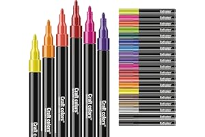 Craft colors® Set di 20 pennarelli per tessuti, lavabili in lavatrice, colori vivaci permanenti, per magliette, scarpe in tessuto, sacchetti di tessuto, spessore 2 mm