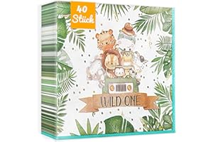 ‎WENMTHG WenmthG 40 Stück Dschungel Servietten Kindergeburtstag Deko 33 x 33 cm - 40 Wild one Servietten Geburtstag weich Kein abfärben für Junge Mädchen