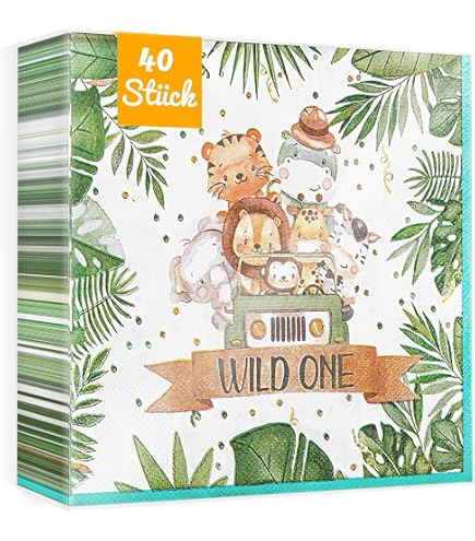 125 Pcs Assiette Jetable Anniversaire Jungle Animaux Anniversaire Garçon Decoration Kit