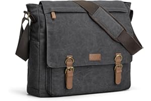 S-ZONE Uomo Borsa a Tracolla Borsa per Laptop Grande da 15,6 Pollici in Tela Vintage Borsa da Ufficio Borsa da Lavoro