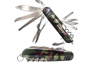 CAVECA Navaja Multiusos Pequeña 15 en 1, Navaja Suiza Militar y Multifuncional de Acero Inoxidable, Navaja Supervivencia con Multiherramienta de Bolsillo, Herramienta Multiusos para Caza o Pesca