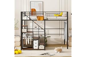 ‎JOVIFY Kinderbett Etagenbett 140x200cm, Metallbett Hochbett mit Treppe und Stauschrank, Multifunktionsbett Doppelbett Stockbett Spielbett Kinderhochbett Jugendhochbett mit Lattenrost, Ohne Matratze, Schwarz