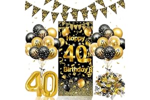 40 Geburtstag Deko,Rainllon Konfetti Deko 40 Geburtstag Männer Frauen,40. Geburtstagsdeko Luftballons Schwarz Gold,Geburtstagsdeko 40 Jahre Lange Banner Hintergrund für Frau Mann