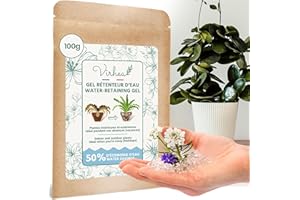 VIRHEA Granulat Wasserretentions-Gel für Pflanzen | Automatische Bewässerung während der Ferien | Innen und Außen | E-Book gratis | 100 g Beutel | Geeignet für 120 Liter Blumenerde