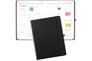 Jokisa Kalendarz na rok 2025, kalendarz książkowy A5, terminarz 2025, z terminarzem tygodniowym, 1 tydzień, 2 strony - 30 minut przerwy - sierpień 2024-grudzień 2025 (22 x 16 cm) (Czarny)