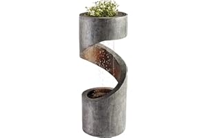 SERENITY WATER FEATURES Serenity Spiral Rainfall Water Feature with Planter & LED Lights, Self-Contained Outside Ornament for Garden, Patio & Decking (Height 79cm)