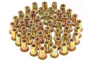 Gueenky 150 Pièces Écrou à Rivet M4 Fileté à Tête Plate, Écrous à Riveter Fileter en Acier au Carbone Zingué, Assortiment M4 Rivet Inserts Filetés pour Métal Plastique (9 mm x 11 mm)