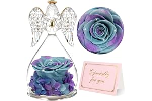 Yamonic Rosa Eterna Regalo Donna, Rosa Stabilizzata con Angelo di Vetro Regalo Mamma Compleanno, Angeli Custodi Regalo Nonna, Statuette Angeli con Fiori Eterni Festa della Mamma Idee Regalo Natale