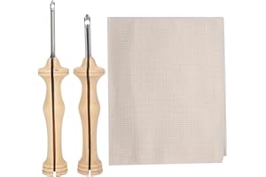 GAROSA Punch Needle Kit, Ensemble d'aiguilles à broder 2 pièces avec tissu de moine, outil de tissage de stylos à broder avec poignée en bois