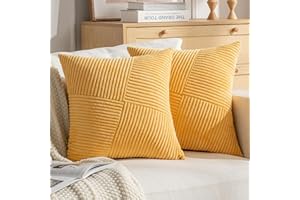 DecorMommt Fundas Cojines 45x45 Amarillo de Pana a Rayas - Juego de 2 Esponjosas Decorativas para Salón, Jardín, Patio, Oficina, Silla