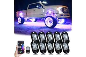 YiLaie RGB LED Rock Lights, con Telefono App/Remote & Timing & Music Modus Rock Lights Kits, impermeabile Underglow Light für ATV RZR UTV SUV Off Road Auto Motocicletta (10 Pcs)
