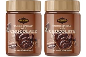 Achva Halva Sesame & Chocolate Butter Spread - 2 x 400G Spreadable Tahini Chocolate - Made from Natural Sesame Paste for All Occasions - Soft Creamy Spreadable Tahini Paste for Kids and Adults