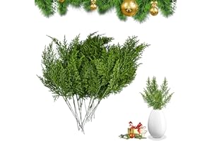 NAROSEBE 35 Pezzi Rami di Pino Artificiale, Ramo di Pino di Natale, Ramo di Abete Finto, Ramo di Abete di Natale Decorativo, Aghi di Pino Verde con 1 Rotolo di Cinghie per Ghirlanda da Giardino, Verde