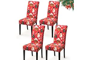 EOZAKAVOD Coprisedie Natalizie Set di 4 Coprisedia con Schienale Elasticizzato Fodere per Sedie Universale Coprisedia per Sala da Pranzo Lavabile Coperture per Sedie per Feste Décor (Set di 4, Pupazzo di Neve)