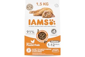 IAMS Vitality - Croquettes Super Premium Chatons - savoureuses complètes équilibrées - Favorise Croissance et Vitalité - Au poulet frais – Sans OGM colorant arôme artificiel - Sac refermable de 1,5 kg